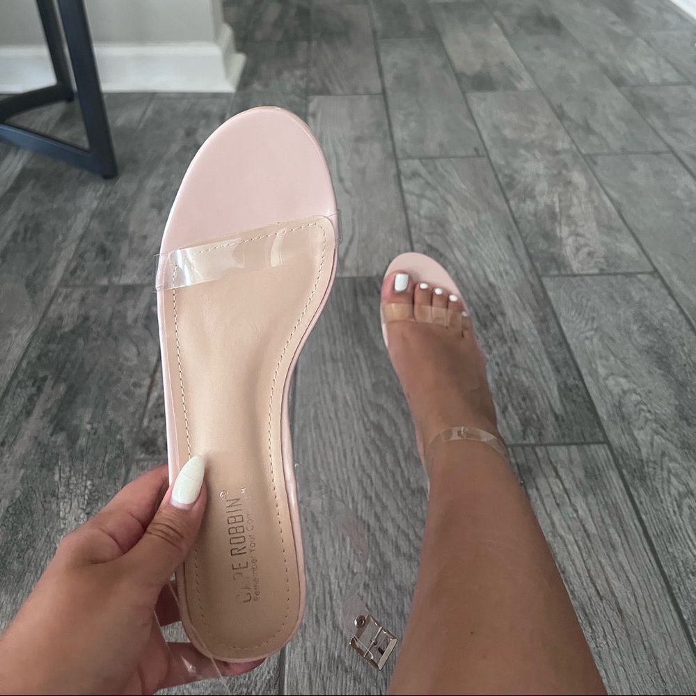 Nude Clear Strap Box Heel